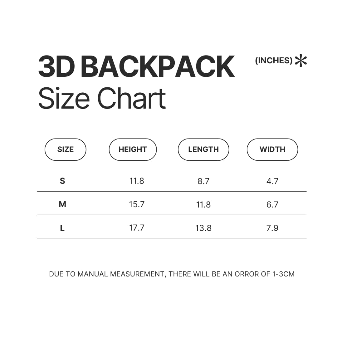 3D Backpack Size Chart - JoJo's Bizarre Adventure UK Shop