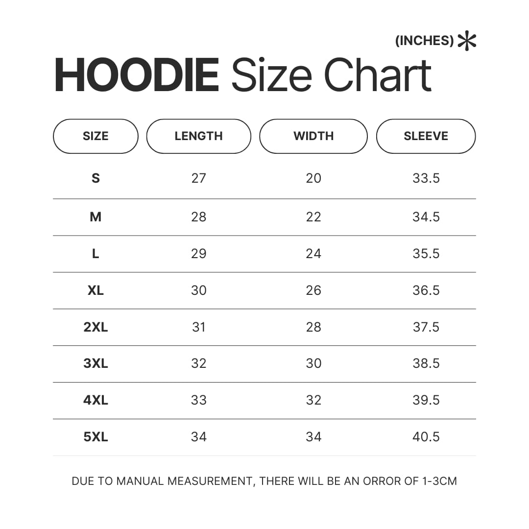 Hoodie Size Chart - JoJo's Bizarre Adventure UK Shop