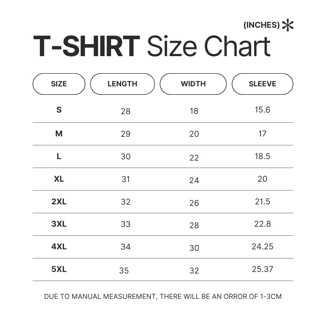 T shirt Size Chart - JoJo's Bizarre Adventure UK Shop