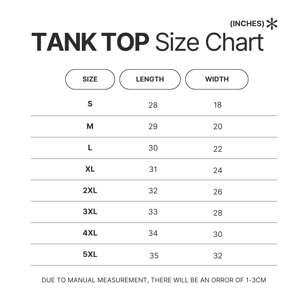 Tank Top Size Chart - JoJo's Bizarre Adventure UK Shop
