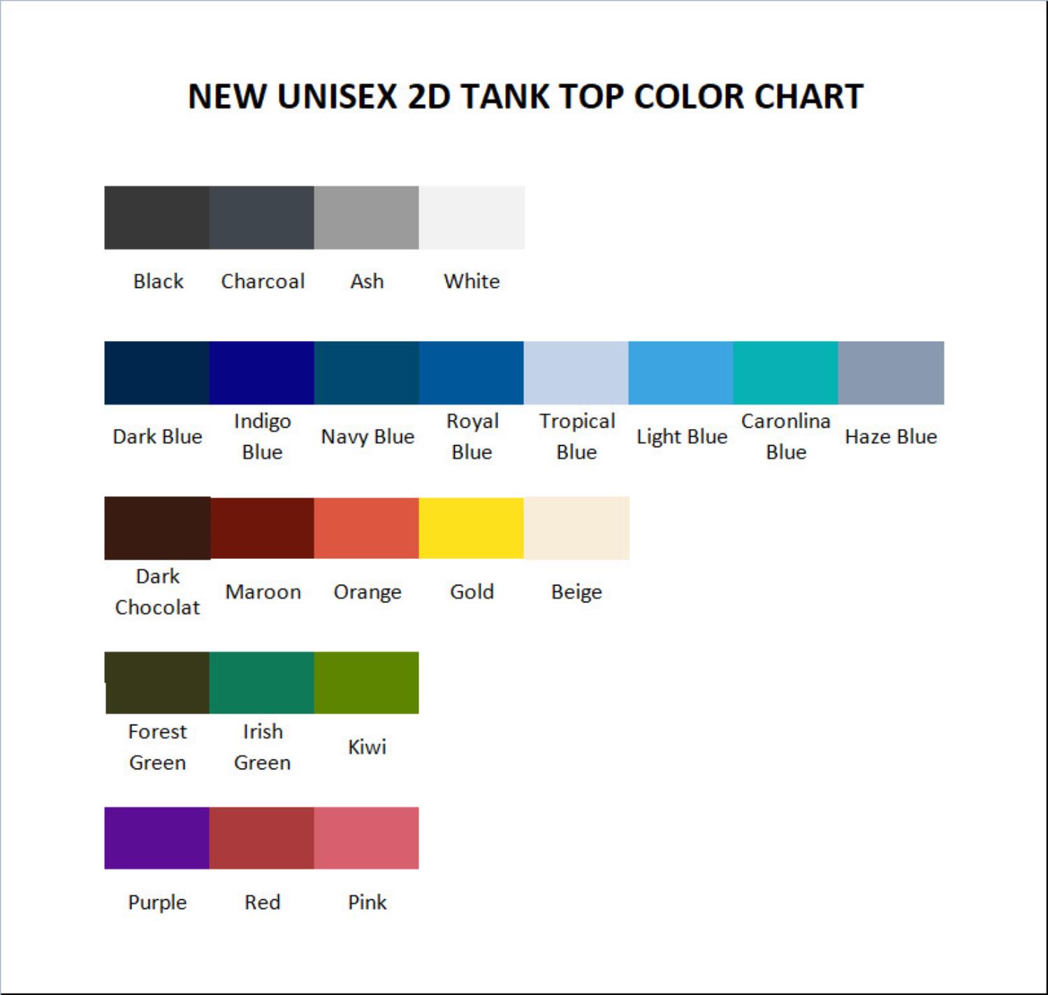 tank top color chart - JoJo's Bizarre Adventure UK Shop