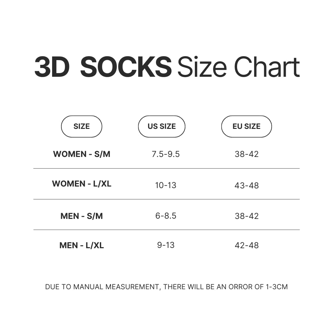 3D Socks Size Chart - JoJo's Bizarre Adventure UK Shop