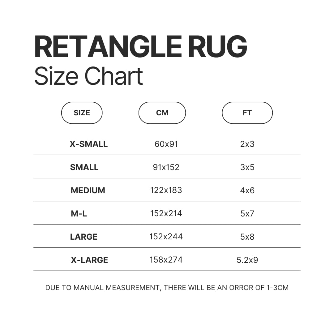 Retangle Rug Size Chart - JoJo's Bizarre Adventure UK Shop