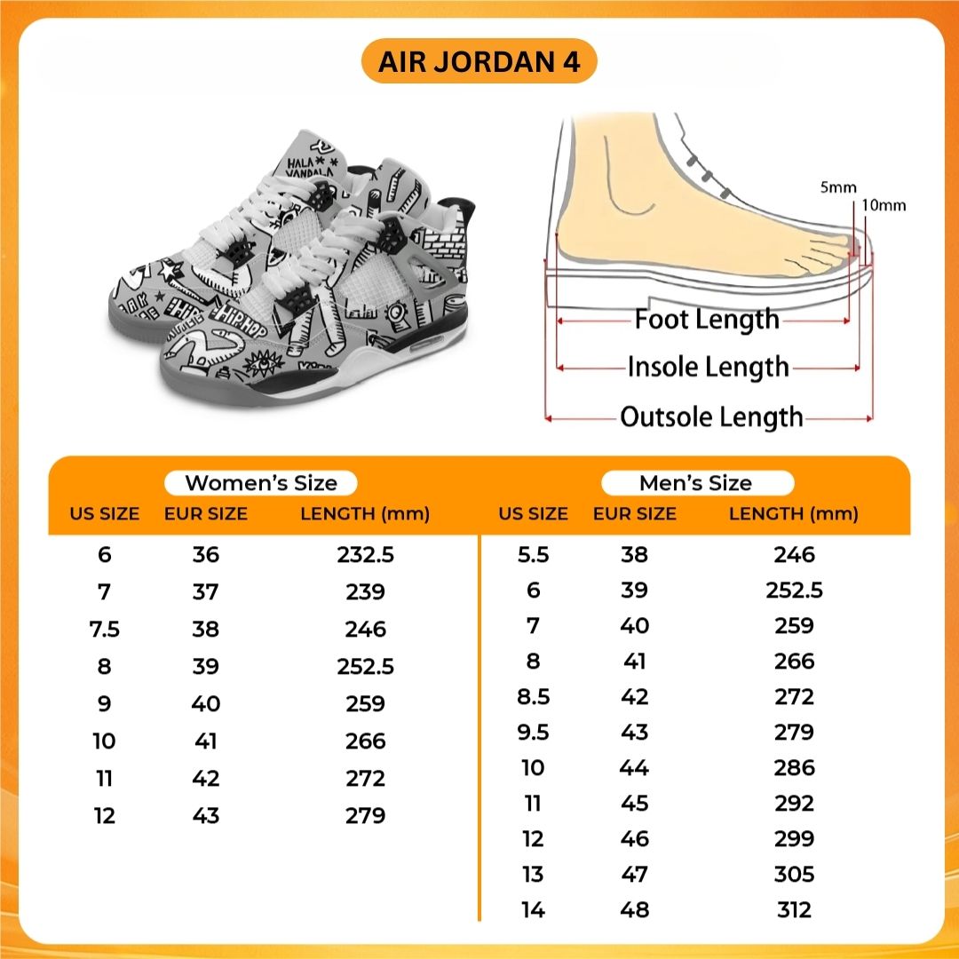 Air Jordan 4 Shoes Size Chart - JoJo's Bizarre Adventure UK Shop