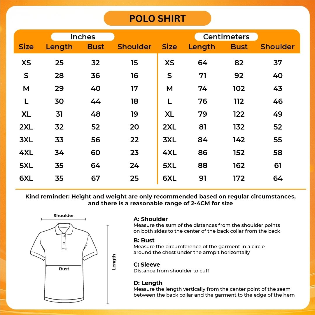 Polo shirt Size Chart - JoJo's Bizarre Adventure UK Shop