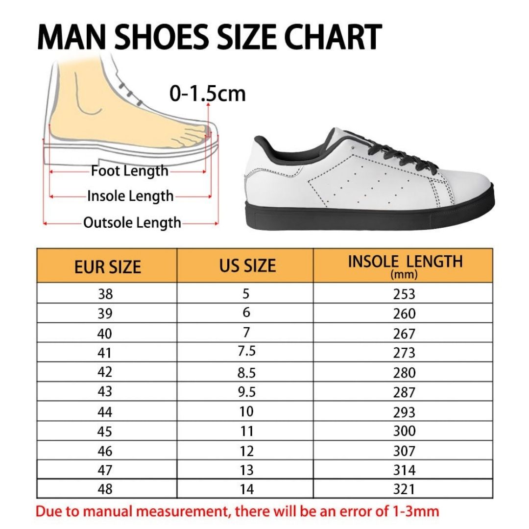 Skate Man Shoes Size Chart - JoJo's Bizarre Adventure UK Shop