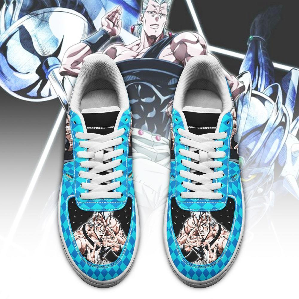 Blue Jean Pierre Polnareff JJBA Low Top Air Force Sneakers - Image 2