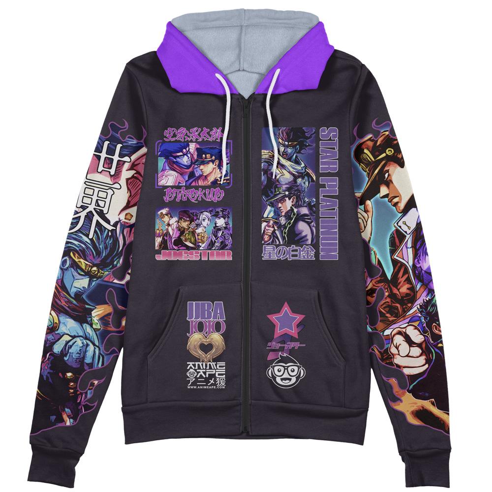 Jotaro Kujo V2 Jojo’s Bizarre Adventure Streetwear Zip Hoodie Jacket - Image 2