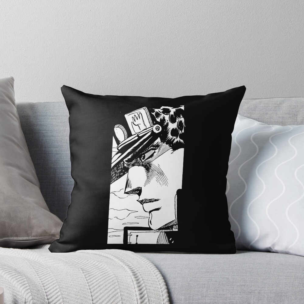 Jotaro Kujo Manga Panel Black White Throw Pillow